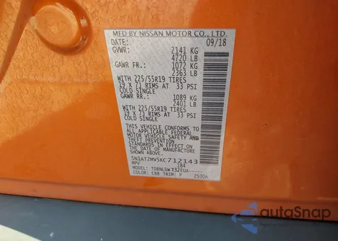 2019 Nissan Rogue Sl from USA, damaged, VIN 5N1AT2MV5KC712143